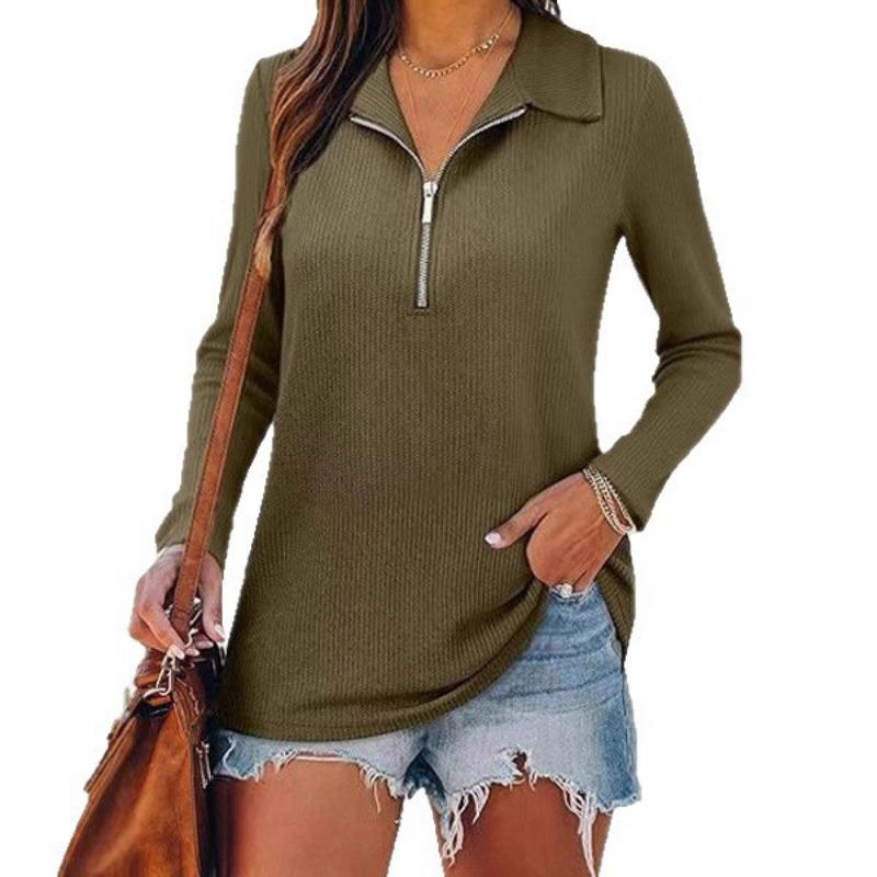 Européen et Américain Automne Hiver Nouveau Vêtement pour Femme Tricoté Revers Zippé Décontracté Manches Longues Vêtements pour Femme