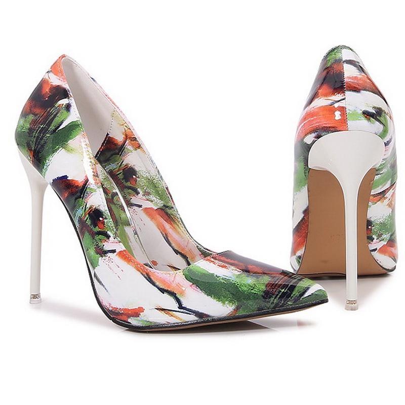 

Women Graffiti High Thin Heel Shoes Pointed Stiletto Pumps for Office Nightclub Party Banquet Host Model Catwalk Cross Dressing 46 різнокольоровий