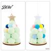 Festive Home Decoration Plush Christmas Tree Ornament, Cute Pom Balls Tree-Shaped Hanging Pendant Round with Star Topper for Wreath Party Handmade