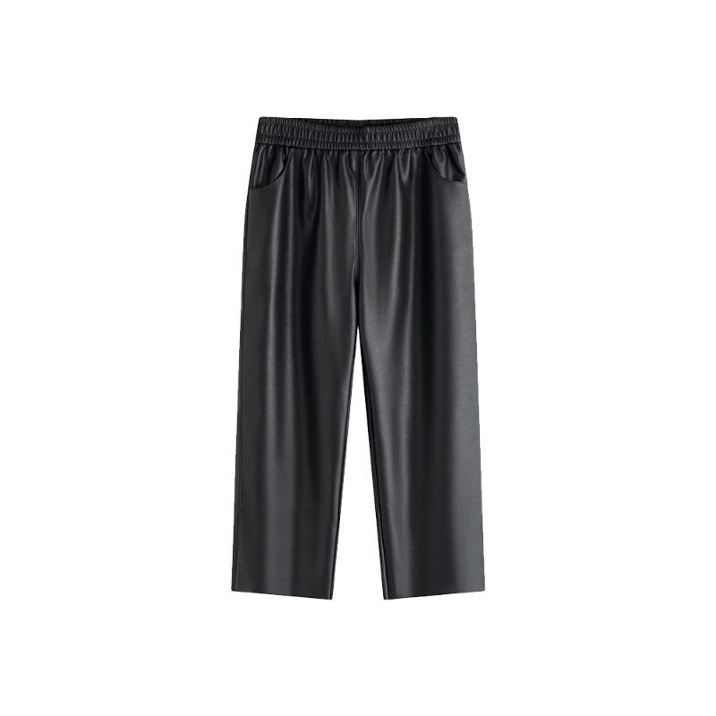 

Большие размеры женские широкие повседневные прямые брюки с высокой талией из винтажной кожи 4XL чёрный