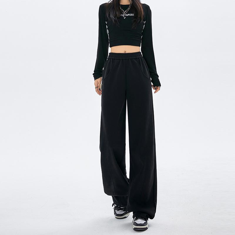 

Узкая версия широких брюк драпируют детские весенне-осенние брюки-бананы, подчеркивают стройность, повседневные спортивные штаны, женские брюки с высокой талией, подчеркивающие стройность XL чёрный