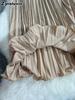 Wavy Edge Pleated Skirt High Waist Slimming Office Wear Versatile Long Dress for Women