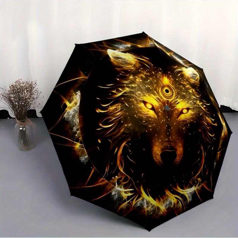 1pc Wolf Umbrella - Automatic Open/Close, Lightweight & Portable with 8-Rib Sturdy Frame, Wolf Head Design In Black/ Golden/ -