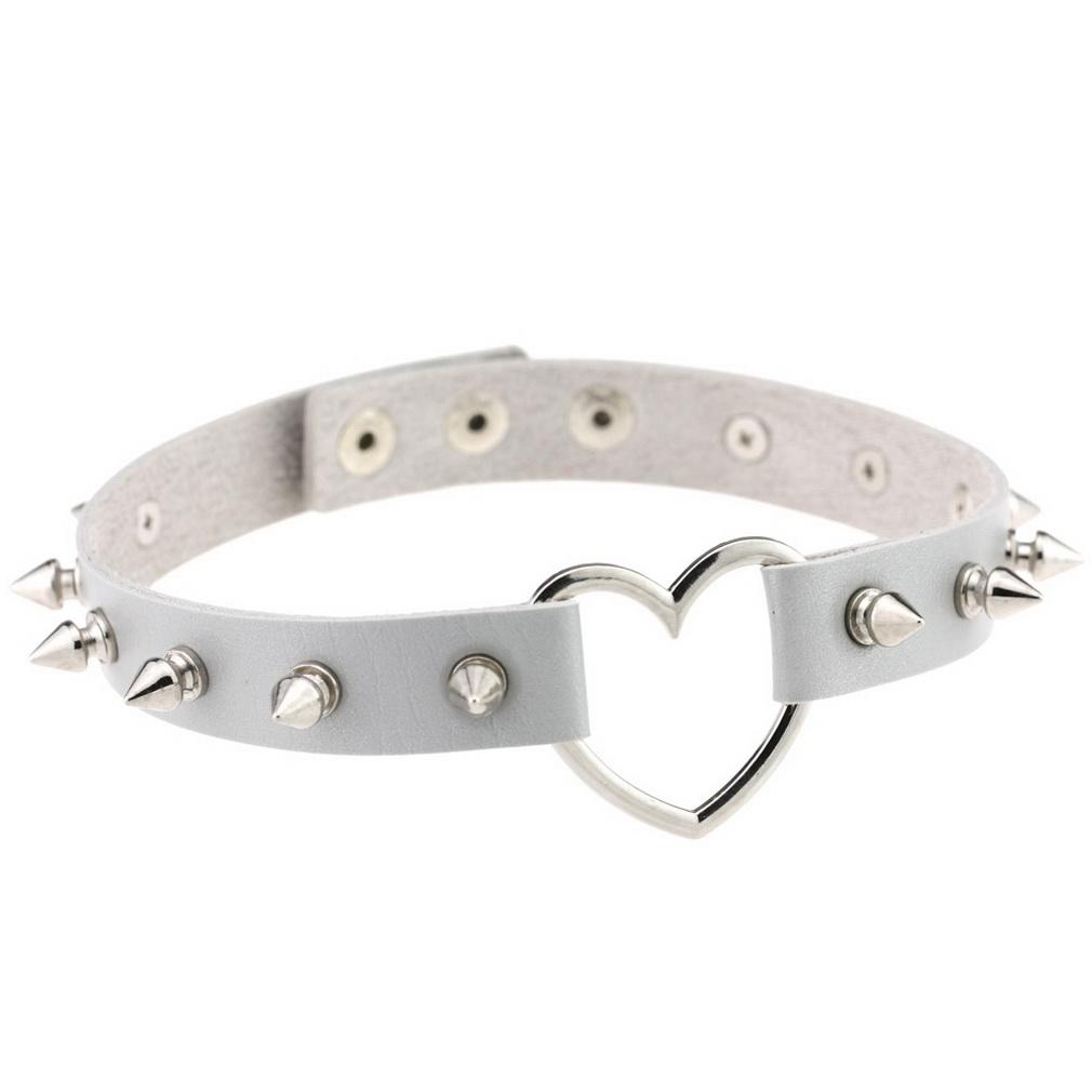 Spike Studded Heart Necklace Punk PU Leather Collar for Women Gothic Harajuku Jewelry