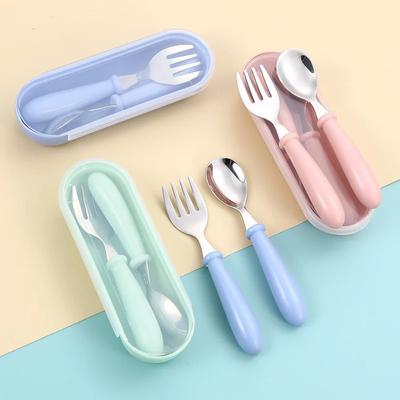Kid Tableware Set Children Utensil Stainless Steel Toddler Dinnerware Cutlery Baby Safety Feeding Spoon Fork Cute Tableware