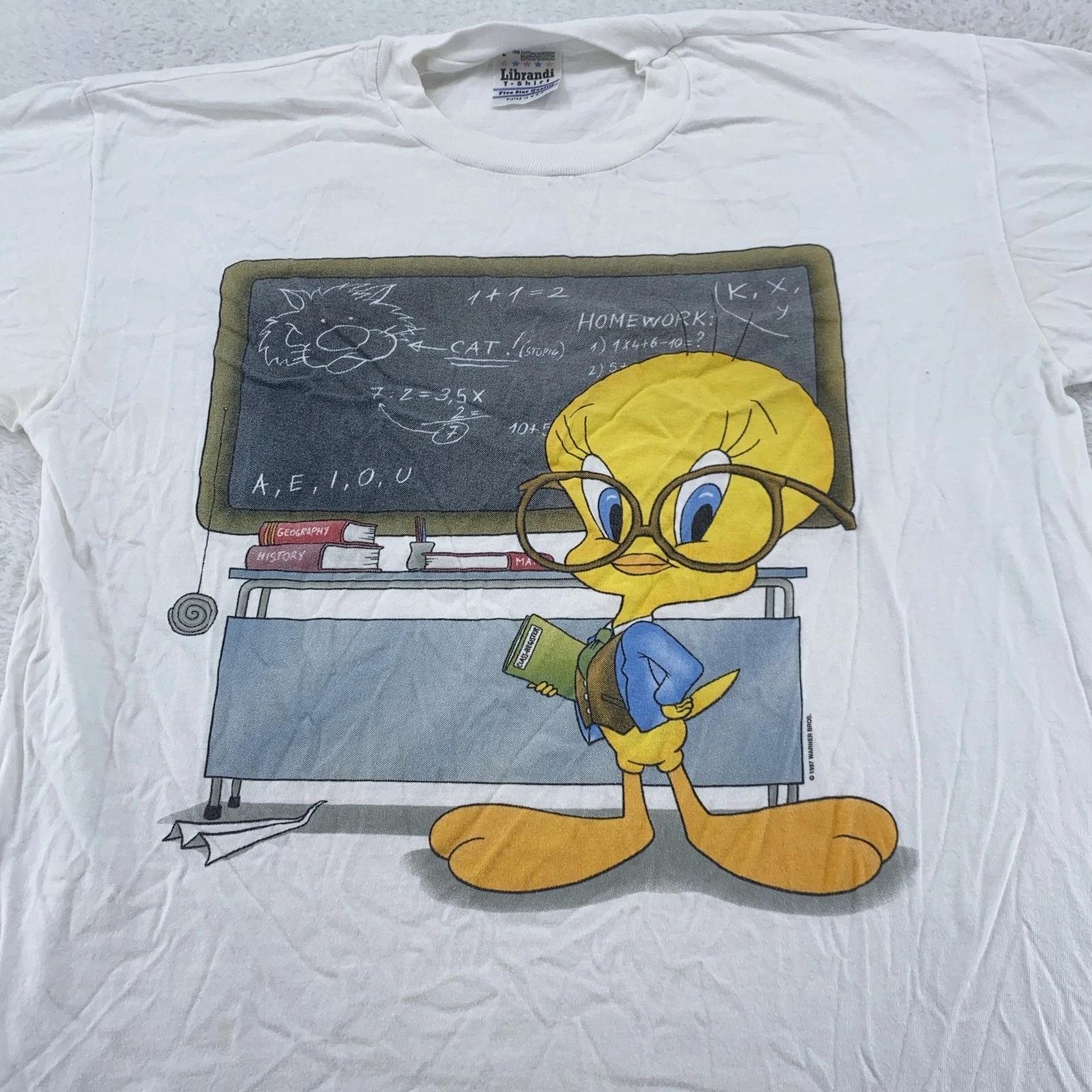 Vintage Tweety Bird Shirt Mens M/L Looney Tunes Cartoon Teacher Glasses 90s Tee 2XL