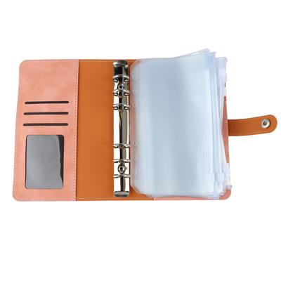 Budget Binder A6 Multiple Pockets Stainless Steel Rings PU Leather Cover Portfolio Binder for