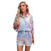 Plus Size Women's New Printed Three Quarter Sleeve Shorts Casual Suit