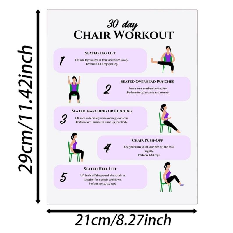 6Pcs Yoga Chair Workout Charts 30 Day Chair Exercises Plan Poster For Travel Morning Working Family Friend Sports