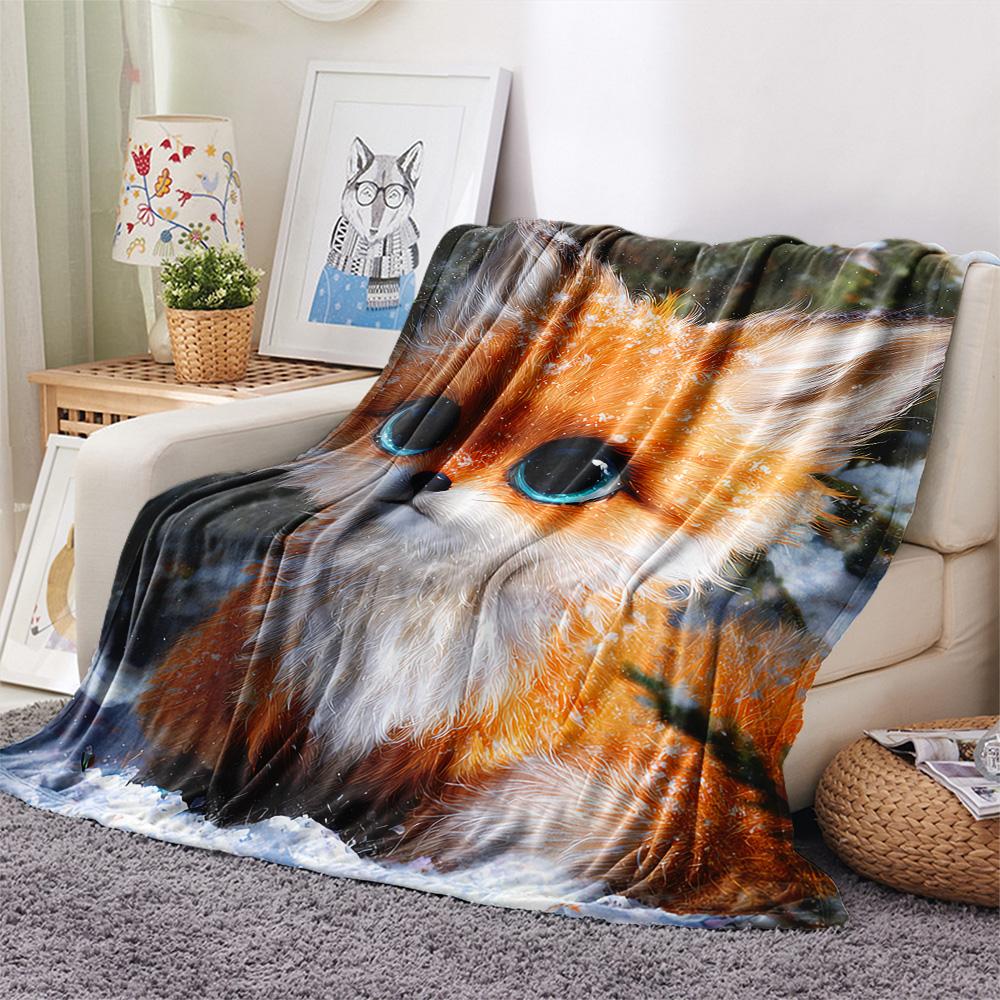 Fox Print Flannel Blanket, High quality Comfortable for All Seasons, Home Decor, Warmth and Comfort, Perfect for Christmas Gifts