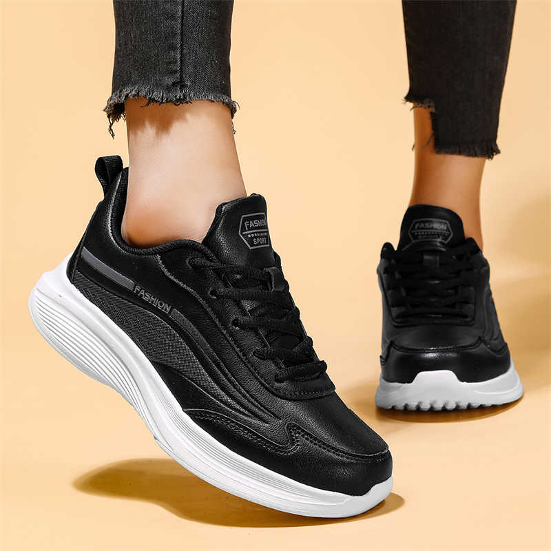 Fashion Normal Leather Big Sole Women's Black Boot Mary Jane Sneakers For Teen Autumn Shoes Sport Fashion Minimalist Model Sunny