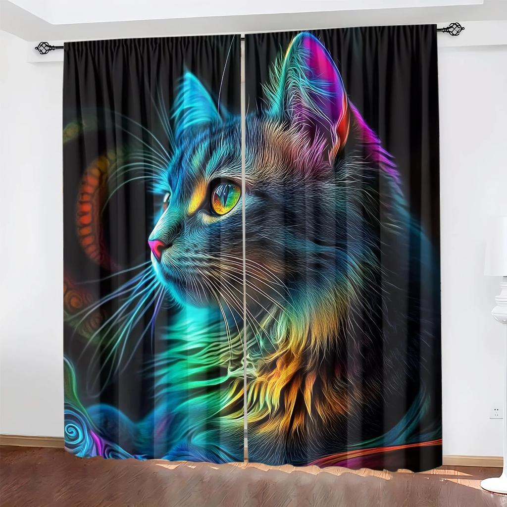High Definition Kitten Printed Curtains Pole Bag Bedroom Living Room Home Decoration Made Of Polyester Area Window Treatment