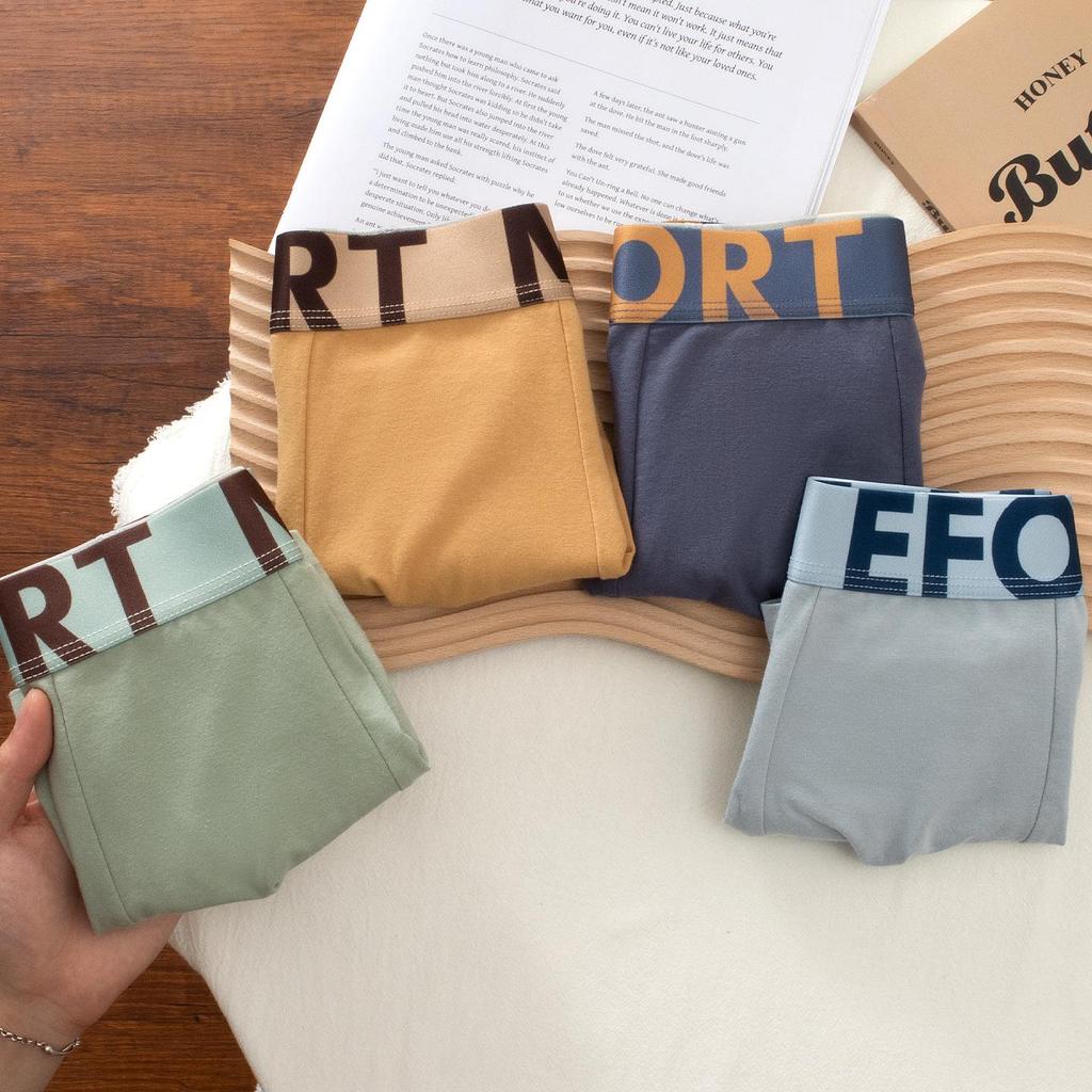 Men's Pure Cotton Boxer Briefs with Antibacterial Cordyceps and Breathable Crotch in Trendy Letter Design