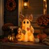 Figurina Fantasma Patchwork con Luce Calda a Batteria 35cm Decorazione di Halloween Materiale Tessuto Texture Morbida
