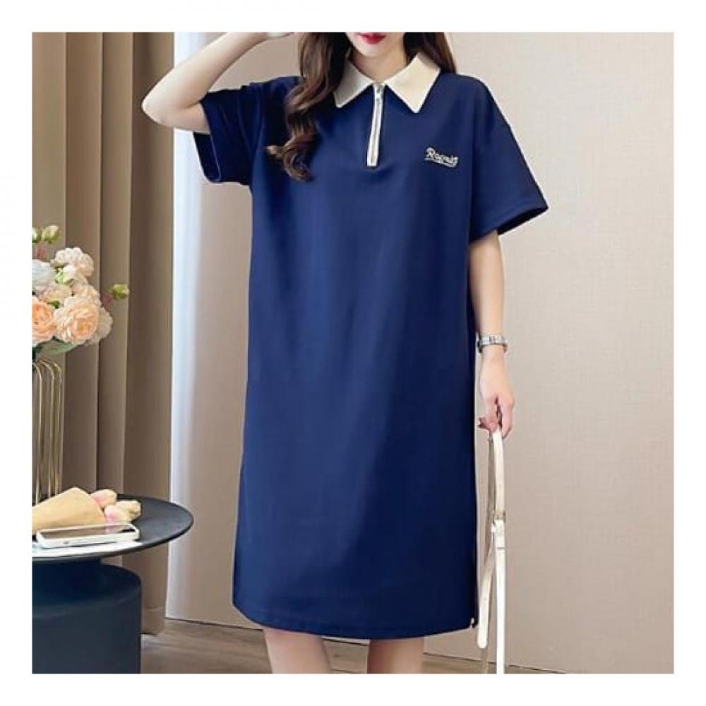 Navava Female No764 Embroidery Point Collar Short Sleeve Dress
