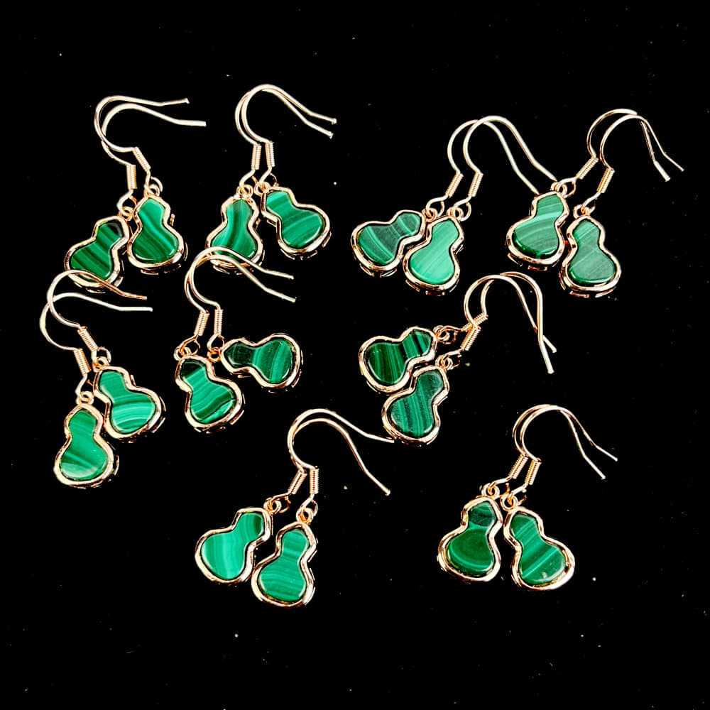 Malachite Gemstone Earrings: Polished Natural Crystal Energy Stones for Women's Jewelry Demagnetizing and Decoration Gift.