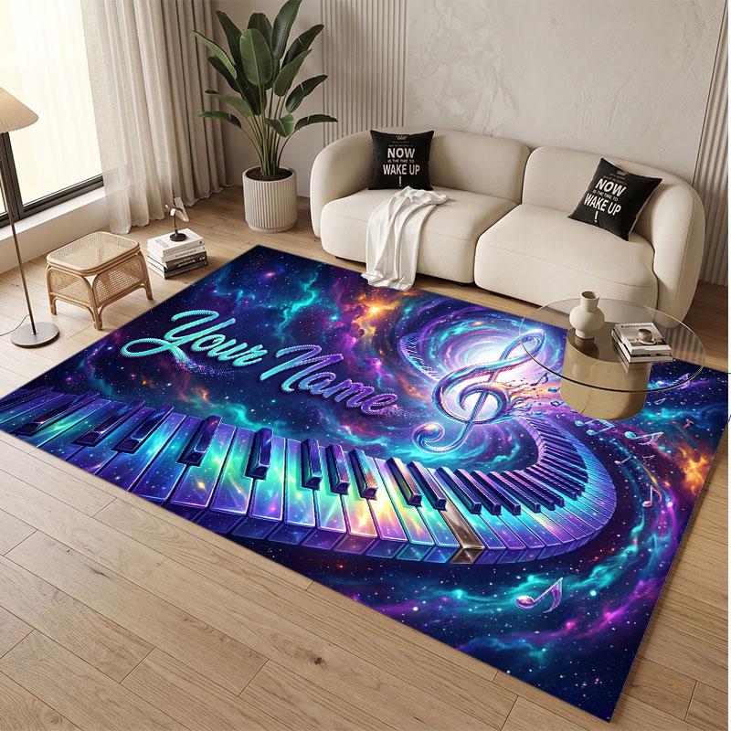 Music General Theme Soft Crystal Velvet Rug Custom Name & Text Print Non Slip Floor Rug for Bedroom Living Room