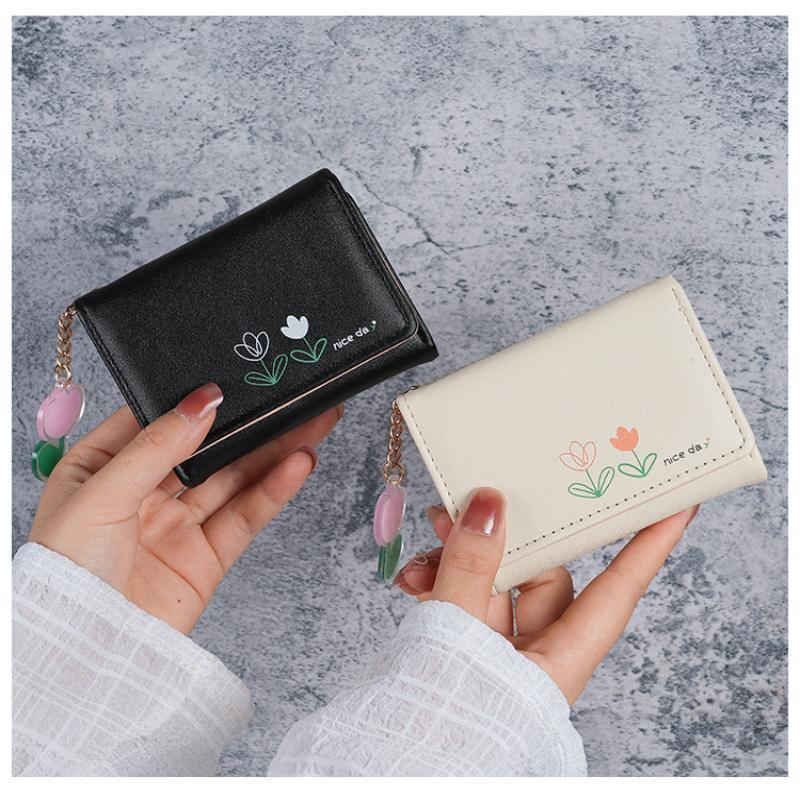 Cute Mini Pu Leather Wallet With Flower Print And Multiple Card Slots Perfect For Women Girls Daily Use Shopping Travel