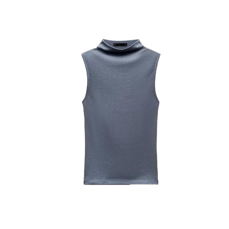 Spring New Women's Clothing Casual Stand Collar Cotton and Modal Blended T-shirt Sleeveless Tops 3641842