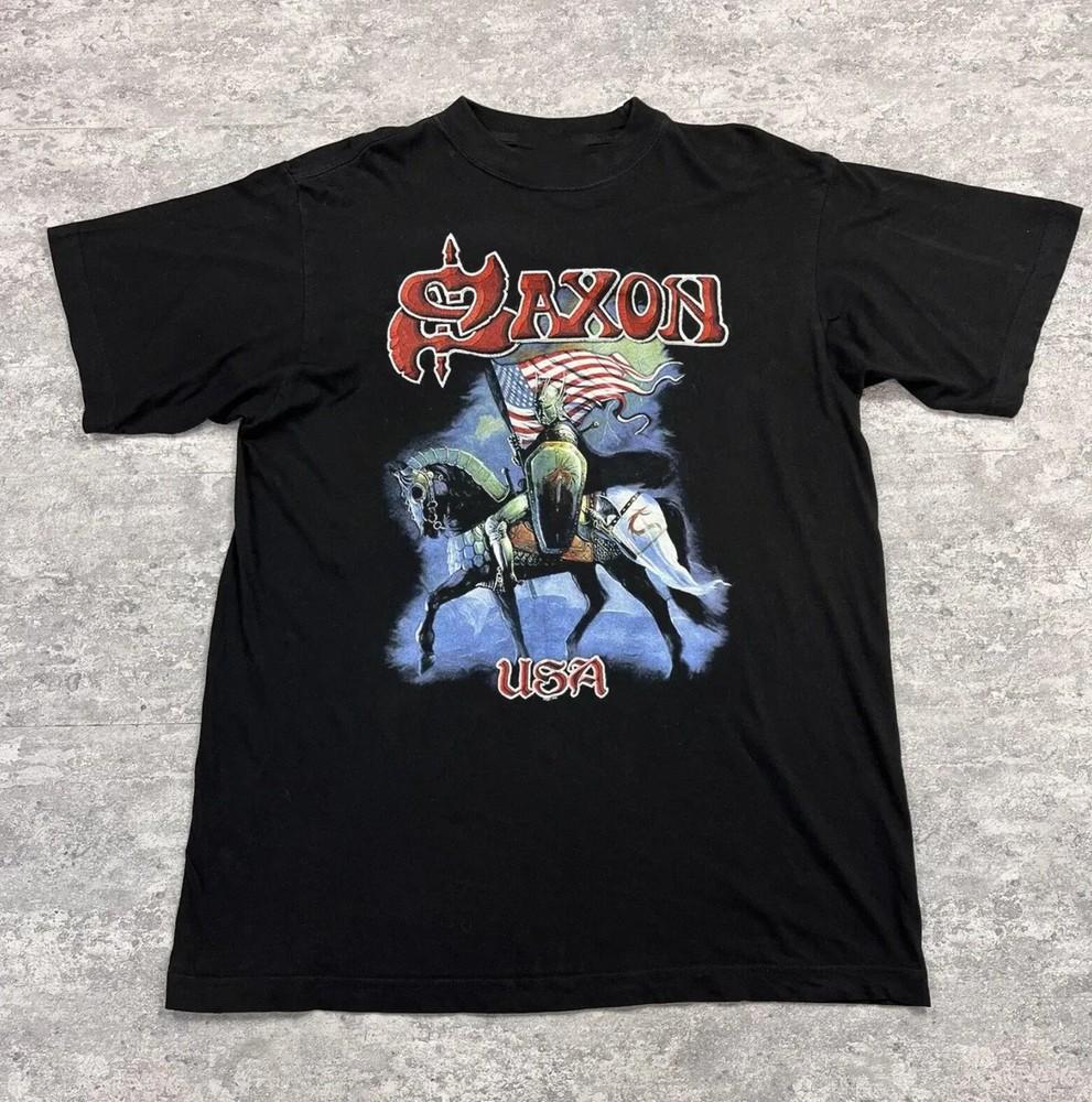 Saxon Band Tour Graphic  Black Cotton Unisex Adult Tee S Unisex T-Shirt XL