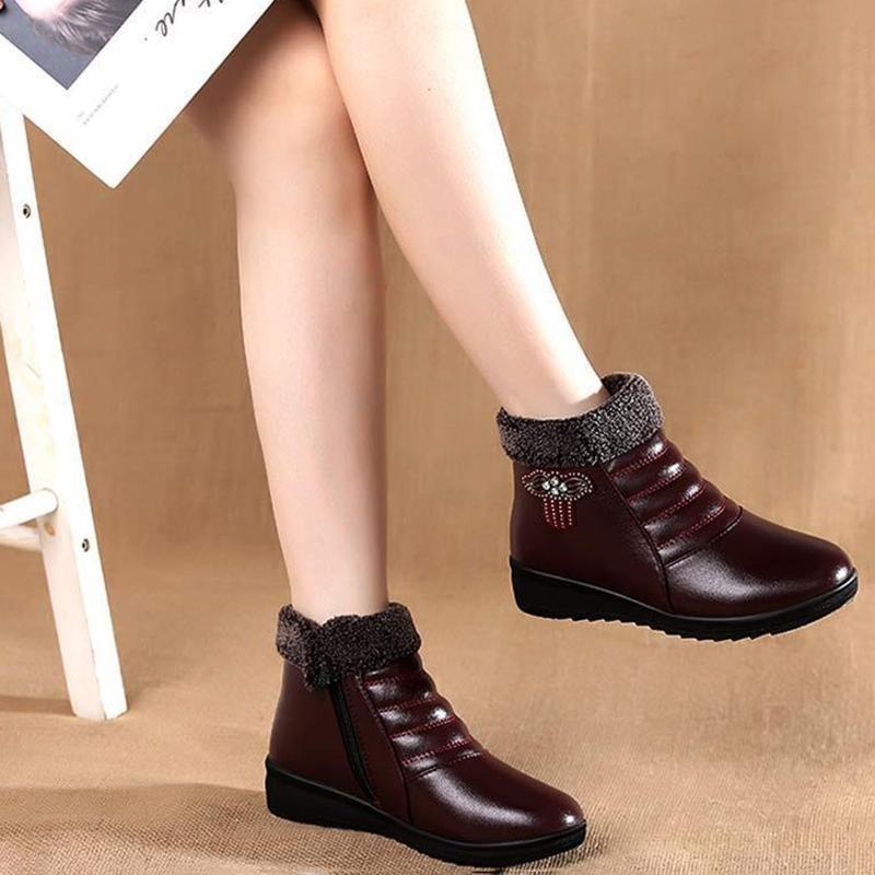 

Плюшевые флисовые сапоги, зимние теплые короткие хлопковые сапоги, водонепроницаемая нескользящая обувь для мам на платформе 35 коричневый