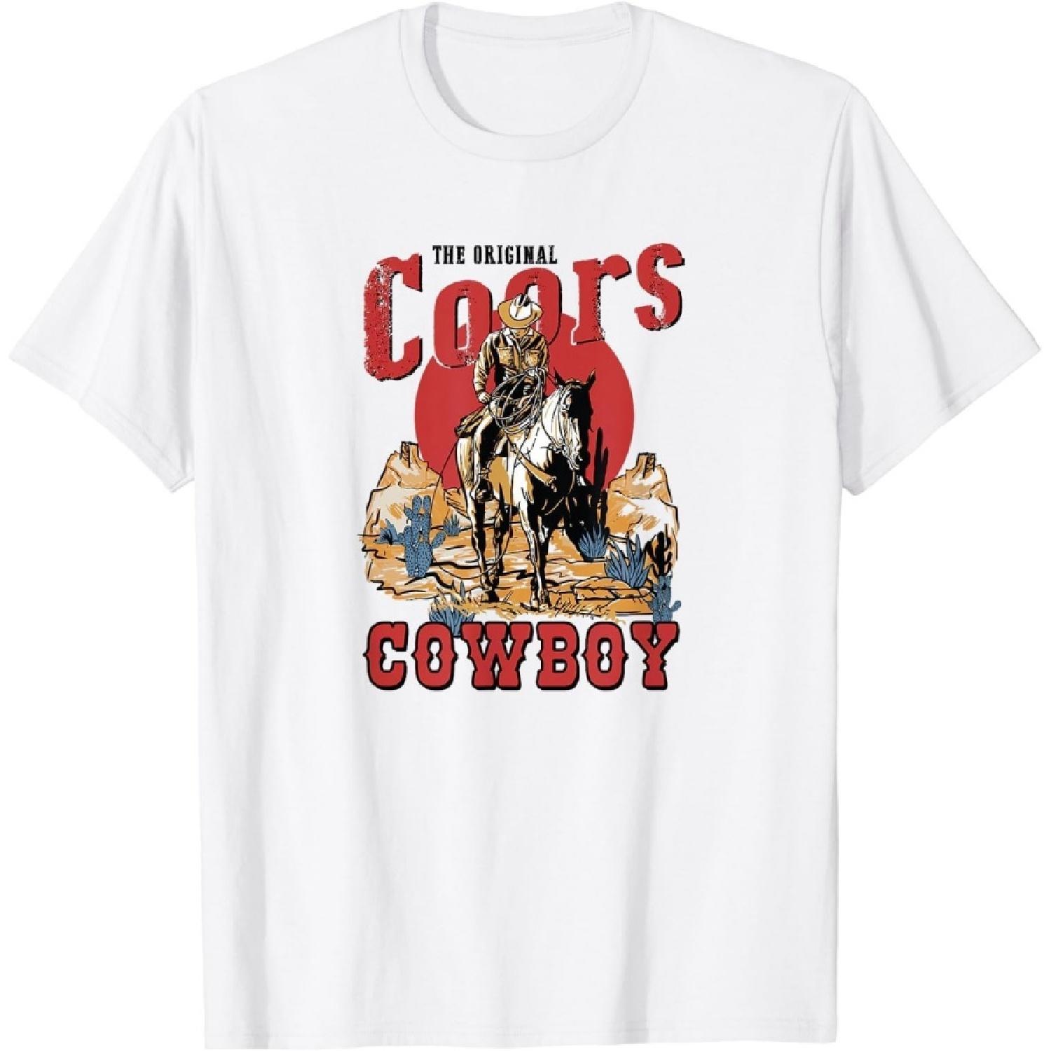 EdvenA The Original Coors Cowboy Howdy Western Country Vintage T-Shirt (White, L) S