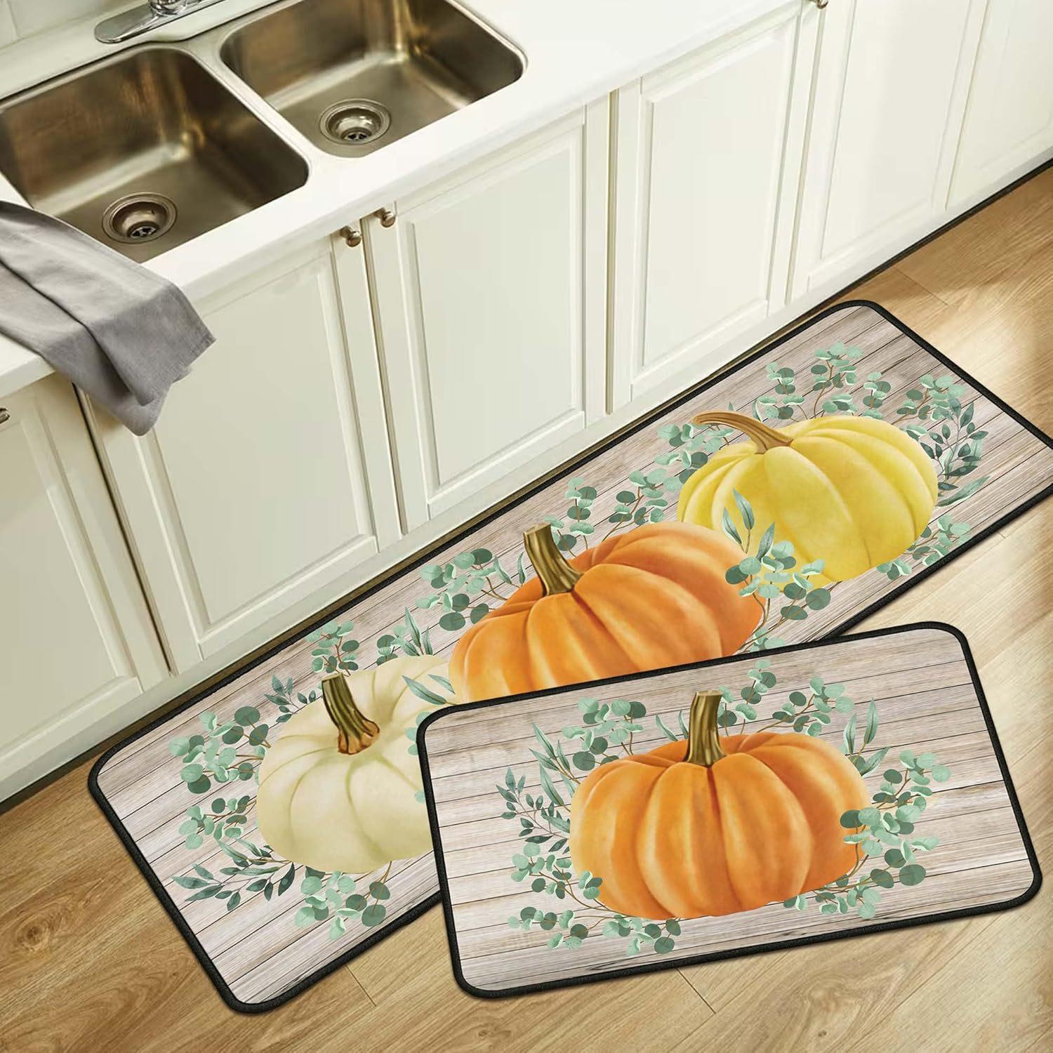 

Thanksgiving Kitchen Mat Autumn Pumpkin Oil-Absorbing Dirt-Resistant Non-Slip Floor Mat Porch Easy To Take Care Of Foot Mat 40 * 60cm [single crystal velvet]