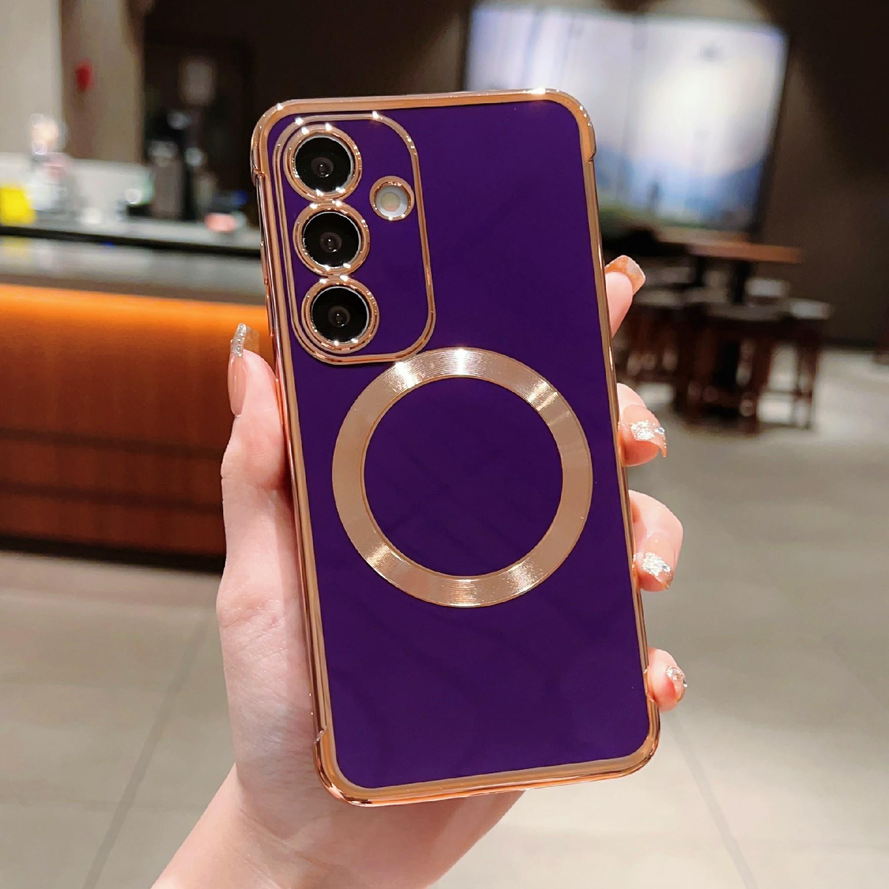 

For Samsung Galaxy S25+ Case Compatible with MagSafe Electroplating TPU Phone Cover Dark Purple