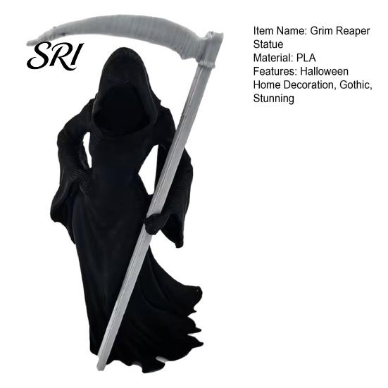 Compact Gothic Collectible Female Grim Reaper Statue with Sickle 3D Printed Black Robe Dark Queen Figurine Mysterious Sculpture for Home Office