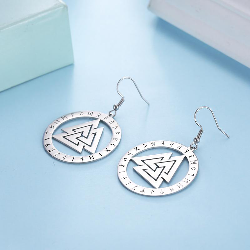 Dawapara Nordic Valknut Earrings Odin Symbol Runes Circle Pendant Stainless Steel Jewelry New Year Gift