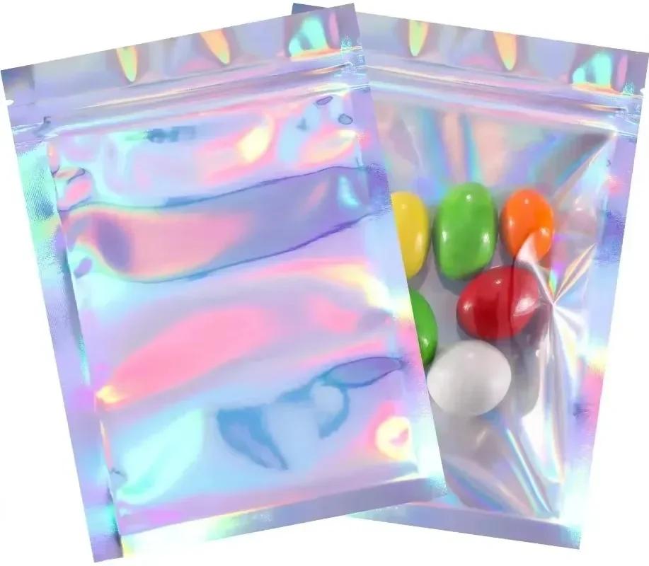 10/100 Stück Laserversiegelungsbeutel Kunststoff Holografisch Süßigkeiten Lebensmittelbeutel Wiederverschließbar Halskette Schmuck Geschenkverpackung Küchenaufbewahrungsbeutel