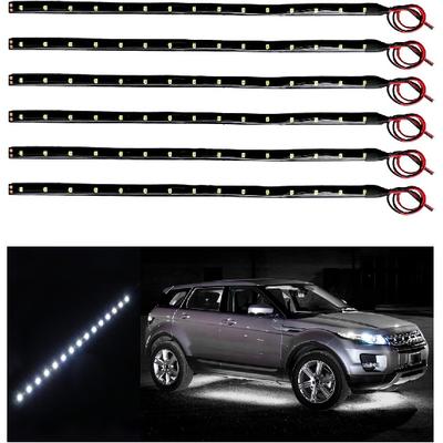 6 PCS 15 LED Strip Underbody Light, 1Ft 12V Waterproof Car Led Interior Exterior Strip Light with 6 Inch Wire, Flexible Auto Light Strip Decoration