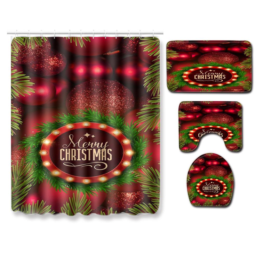 Christmas Printed Shower Curtain Floor Mat Four-Piece Bathroom Toilet Non-Slip Absorbent Carpet Toilet Non-Slip Door Mat