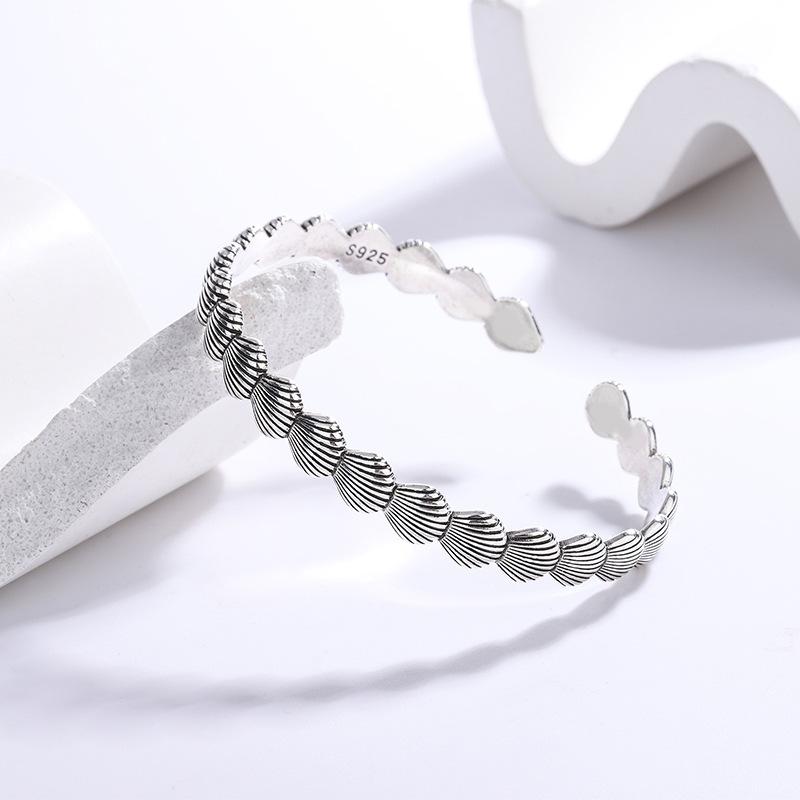 

Retro Thai Silver Exquisite Simple Creative Shell Fashion 925 Sterling Silver Versatile Opening Bracelets SL063 серебряный