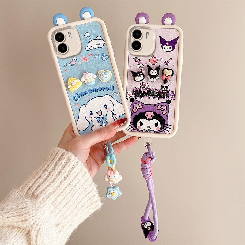 KEYSION Cute Ear 3D Cartoon Case for Redmi 13C 4G 5G with Bracelet Soft Silicone Shockproof Phone Cover for Xiaomi POCO C65