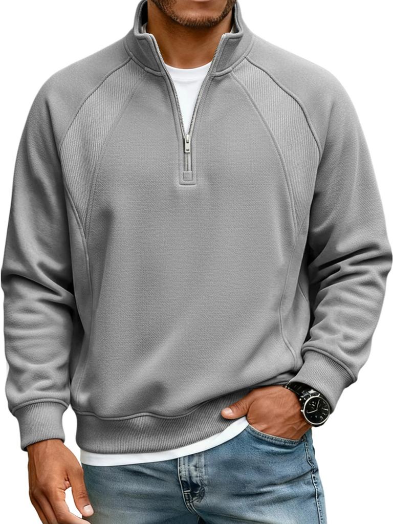 Men's Half Zip Sweatshirt Stand Collar Relaxed Fit Casual Pullover for Autumn Winter