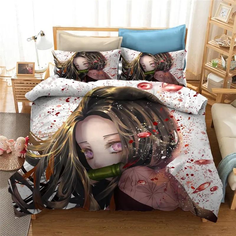 Anime Demon Slayer Duvet Cover Pillowcase 3D Printed Bedding Set Double Twin Full Queen King Adult Kids Bedclothes Quilt Cover