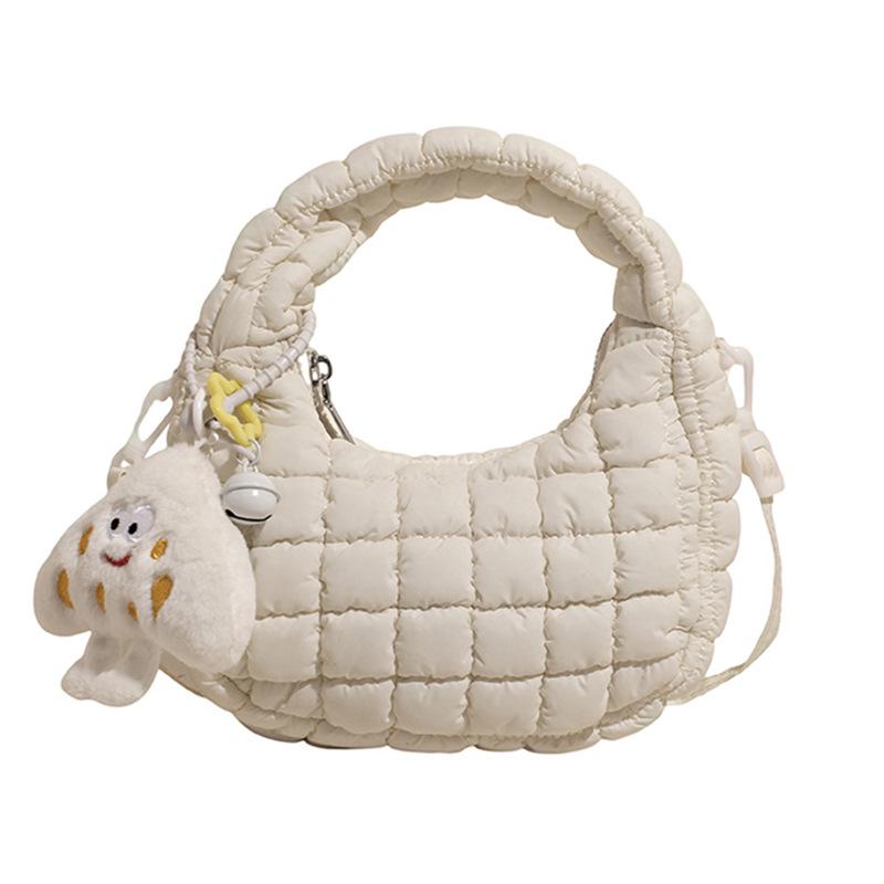 Modna marszczona torebka chmurka dla dzieci – Pikowana torebka crossbody na zamek z haftem