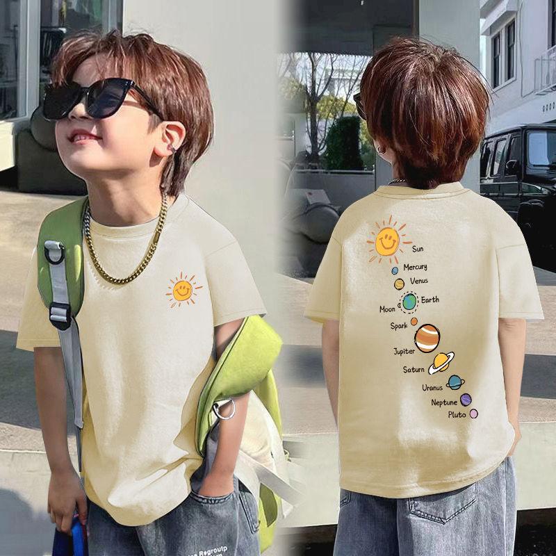 Summer short-sleeved T-shirt cotton planets printed half-sleeved boys children in small children children's children's tops new summer tide