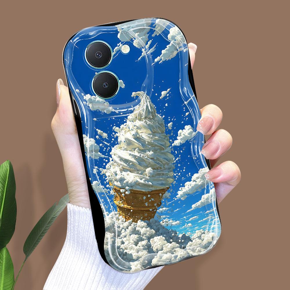 Cute Cartoon Pattern Cream Texture Casing Wavy Edge Soft Silicone Cover Phone Case for Vivo