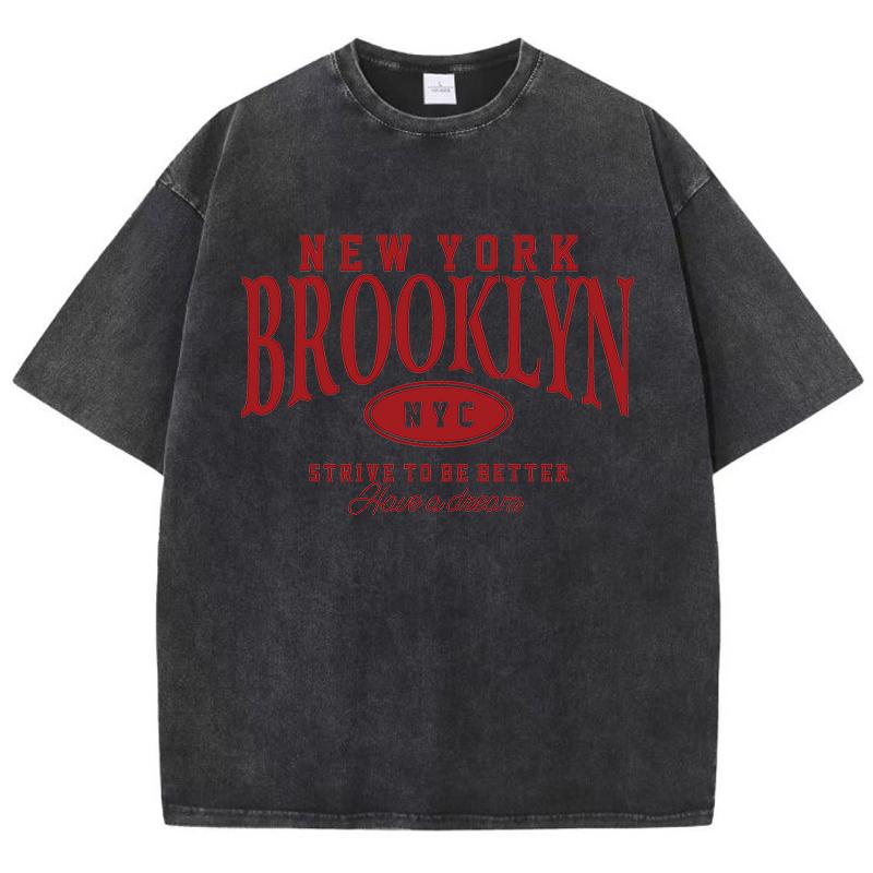 New York Brooklyn Nyc Prints Washed T Shirts Womens Cotton Oversized TShirts Distressed ONeck Comfortable Tops Summer Clothes
