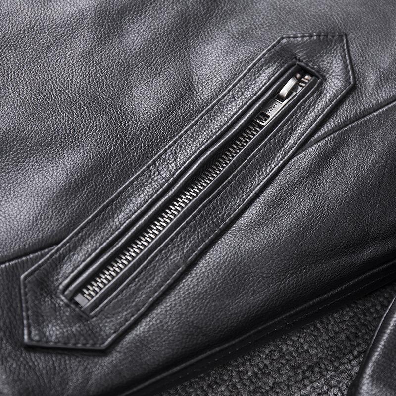 First Layer Cowhide Men's Leather Jacket Stand Collar Short Slim Cowhide Motorcycle Handsome Genuine Leather Jacket Men's Jacket