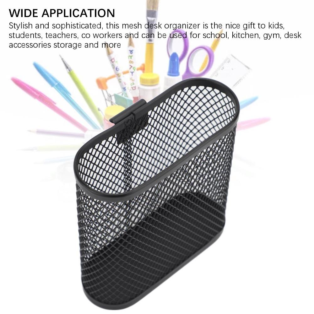 Oval Shape Hanging Pencil Cup Metal Desk Side Pen Organizer Office Desk Storage