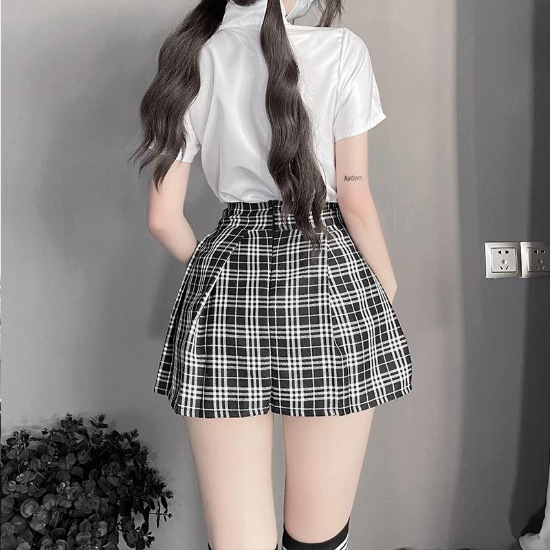 Japanese School Girl Costume Cheerleading Cosplay Student Uniform Women Sexy Lingeire White Shirt Plaid Skirt Tie Set Role Play