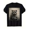 Buck Tee Men's Funny Raccoon Mugshot T-Shirt - 100% Cotton Police Dept Jail ID Photo Design with 4455 Inmate Number, Loose Fit Casual Streetwear,