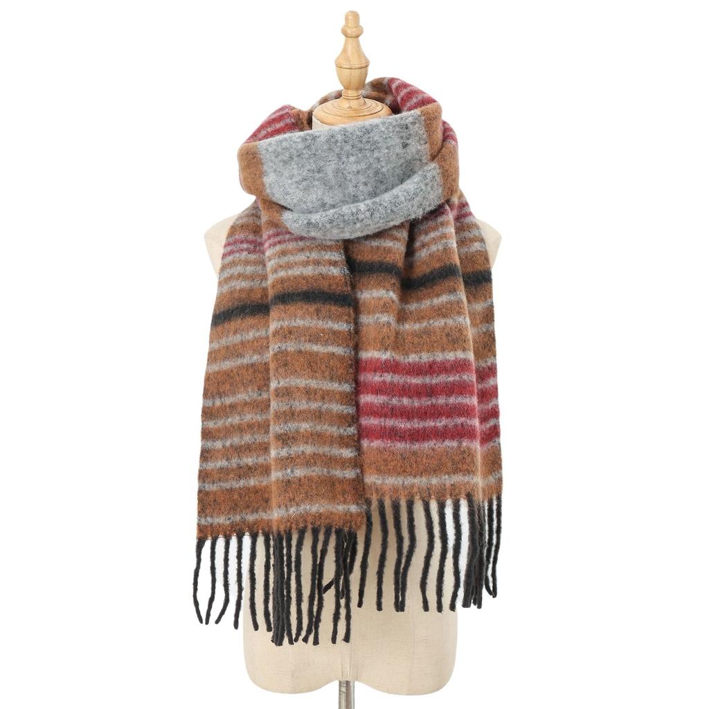 Knitted wool scarf women's autumn and winter mohair thickened winter warm scarf versatile shawl red