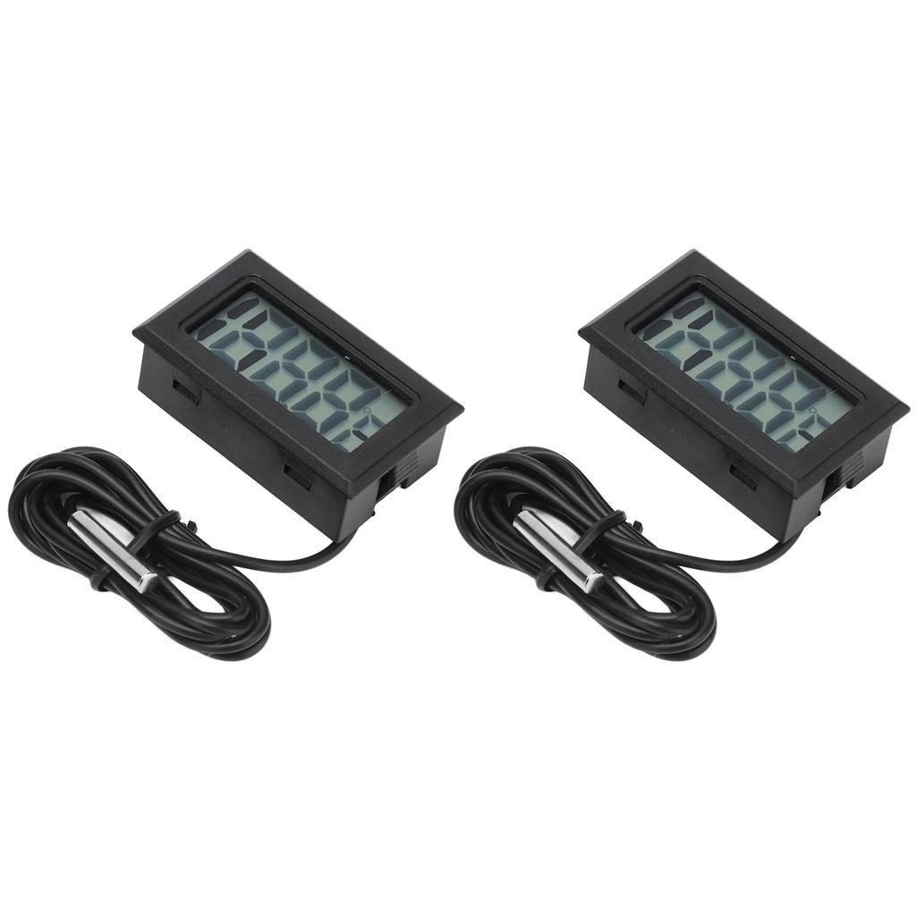2Pcs Electronic Digital Thermometer Thermostat Temperature Meter 2s Refresh with ProbeBlack