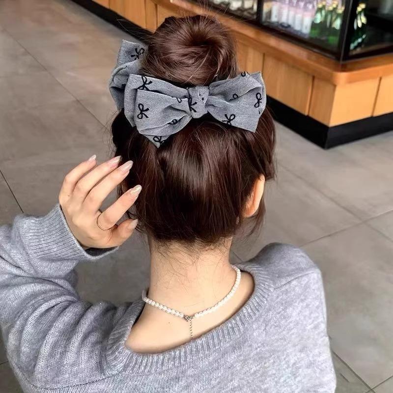 Gray Double Butterfly Knot Hair Clip Elegant Lady Lightweight Luxury Style Ball Head on Back of Head Girls Hair Accessories