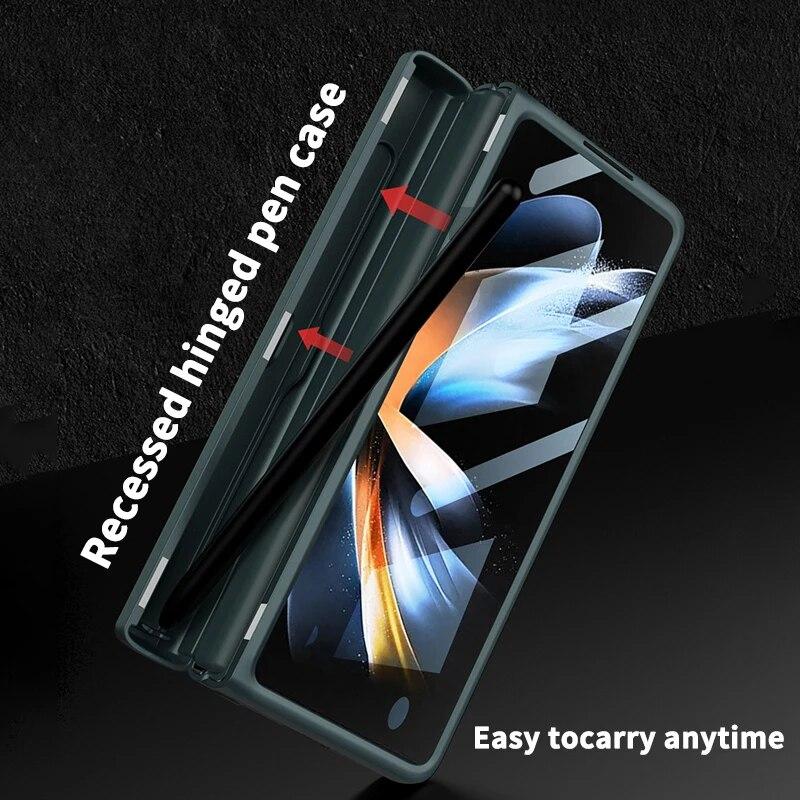 Supporto Magnetico Pieghevole Portapenne Cerniera Cover per Samsung Galaxy Z Fold 5 4 3 5G Cover Rigida in PC Pellicola in Vetro per Z Fold3 Fold4 Fold5