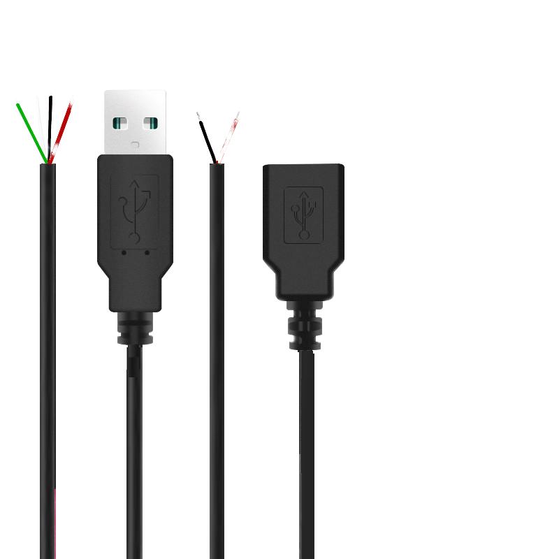 Single-Head Connector PVC Jacketed 3A Fast Charging Bare-End Wiring USB Plug 2-Core Power Cord and 4-Core Data Cable